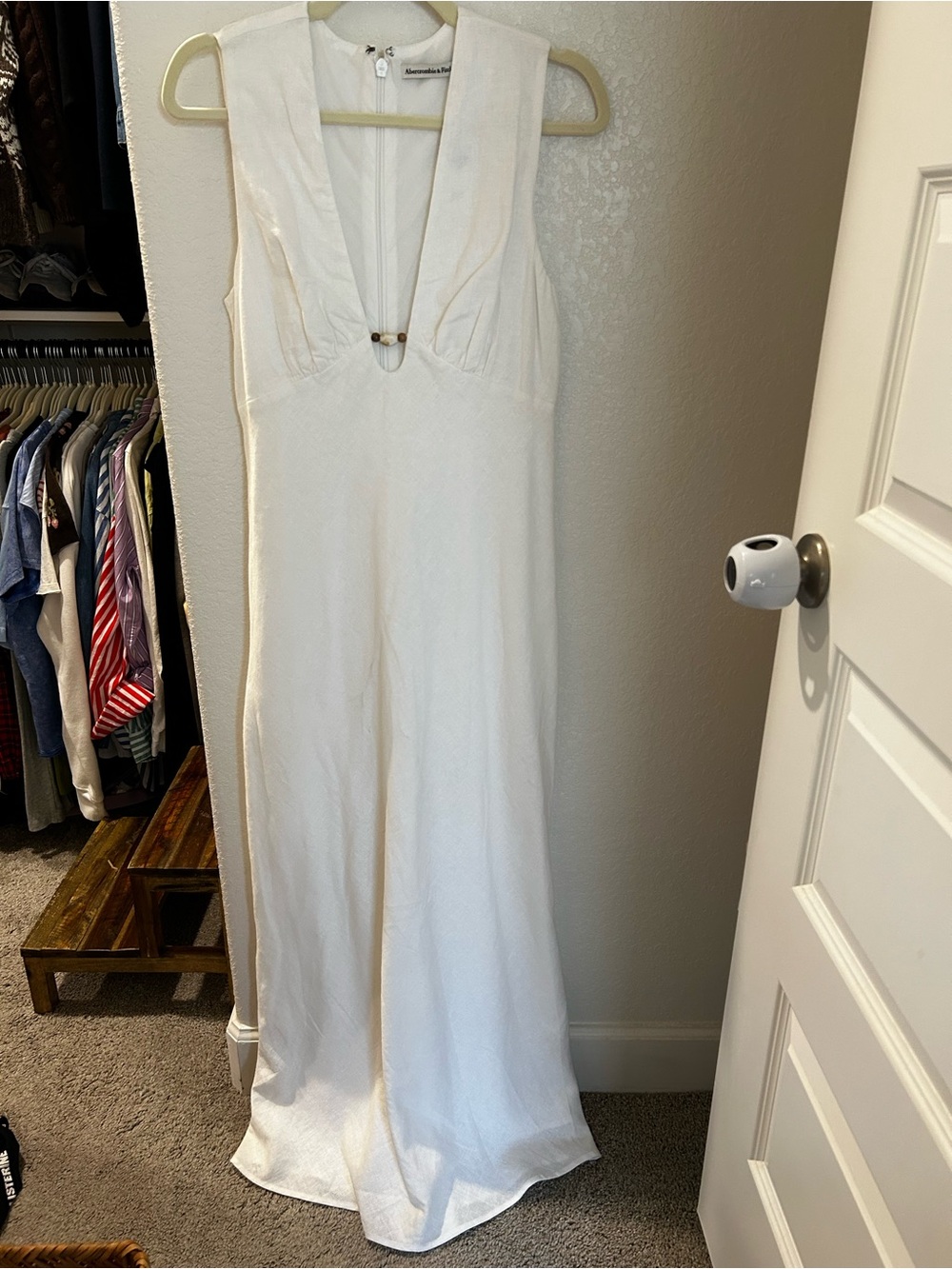 NWT White Sleeveless V-Neck Maxi Dress Abercrombie